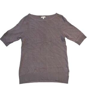 Calvin Klein Jeans Womens Pullover Sweater Textured Knit Short Sleeve Gray Large